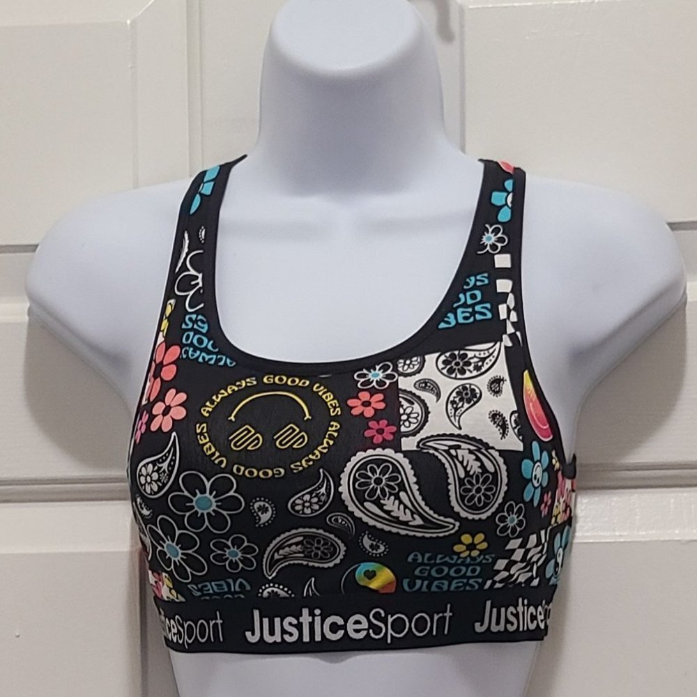 NWT Justice 2 -Pack Girls Sports Bras Padded Racerback Graphic Print Size 32